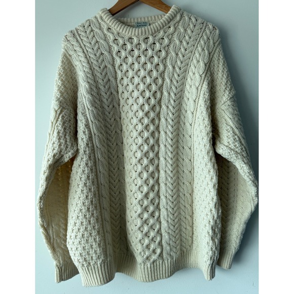 Aran Isles Knitwear Other - Aran Isles Knitwear Merino Wool Cable Knit Sweater Cream Made in Ireland XL